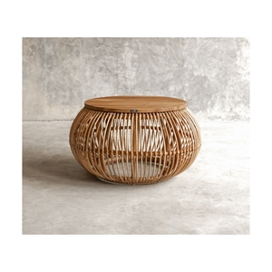 Bielefeld sofabord - Naturflet & teak - Mål: Ø82 cm.